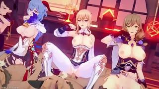 porn mona x ganyu x jean x lisa x keqing мона x гань юй x джин x лиза x ке цин genshin impacthonkai impactmmd r18 porn